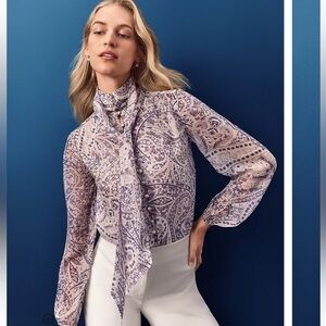 Ann Taylor Shimmer Clip Paisley Bow Blouse